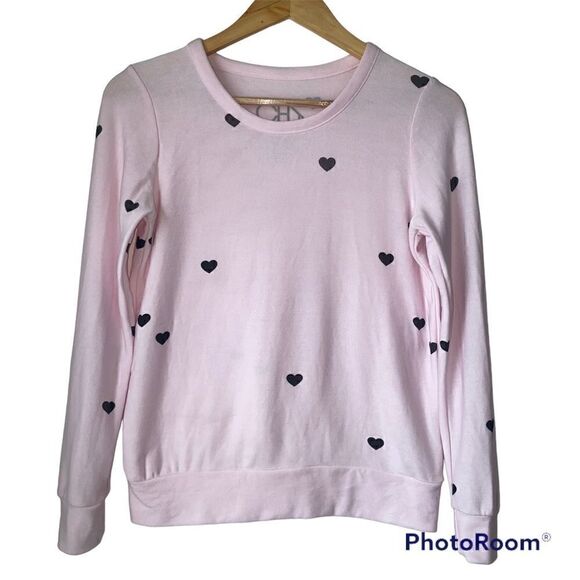 Chaser Super Soft Pink Tiny Hearts Long Sleeve Pullover Sweater Top - Picture 1 of 9